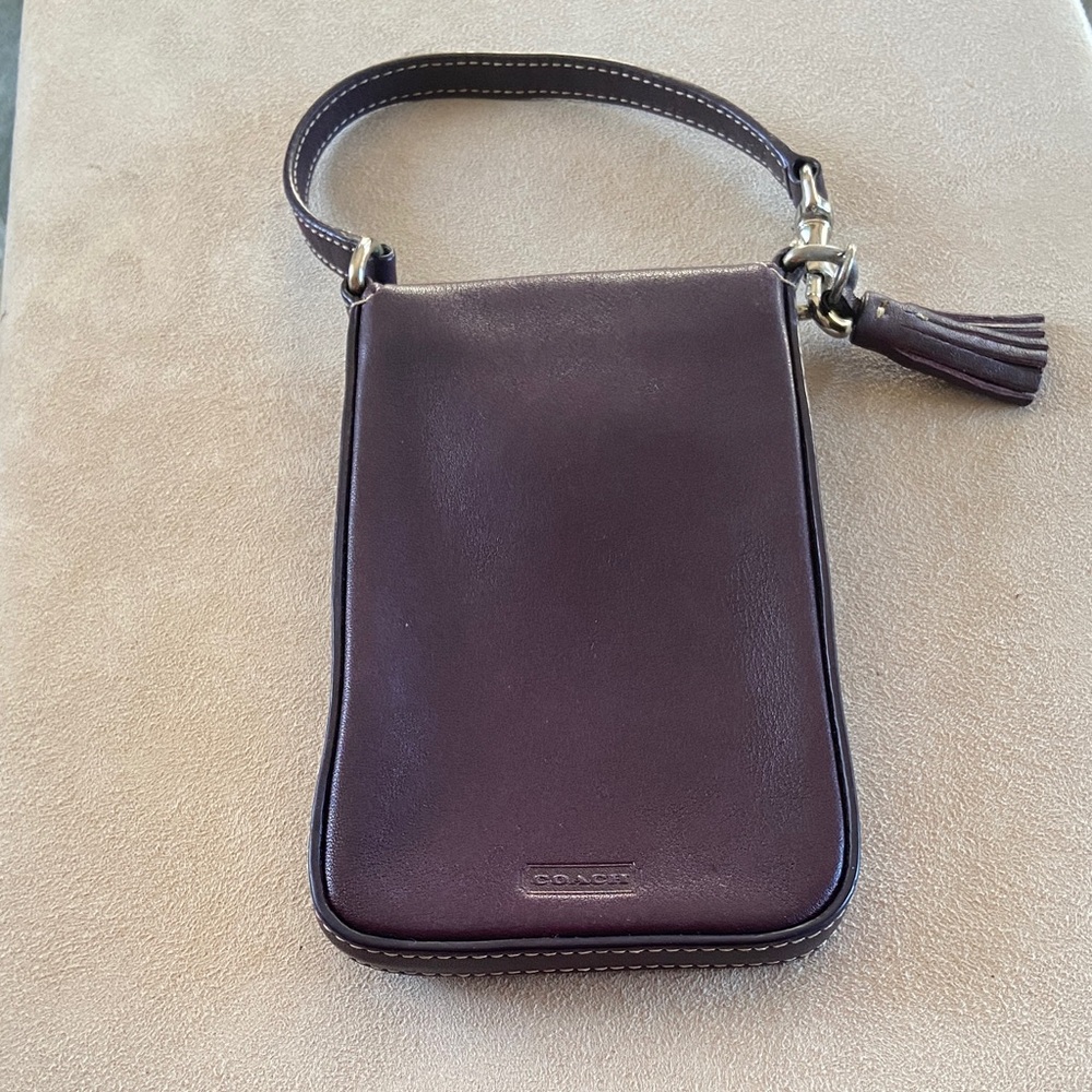 Coach Dark Plum Leather Wristlet Clutch